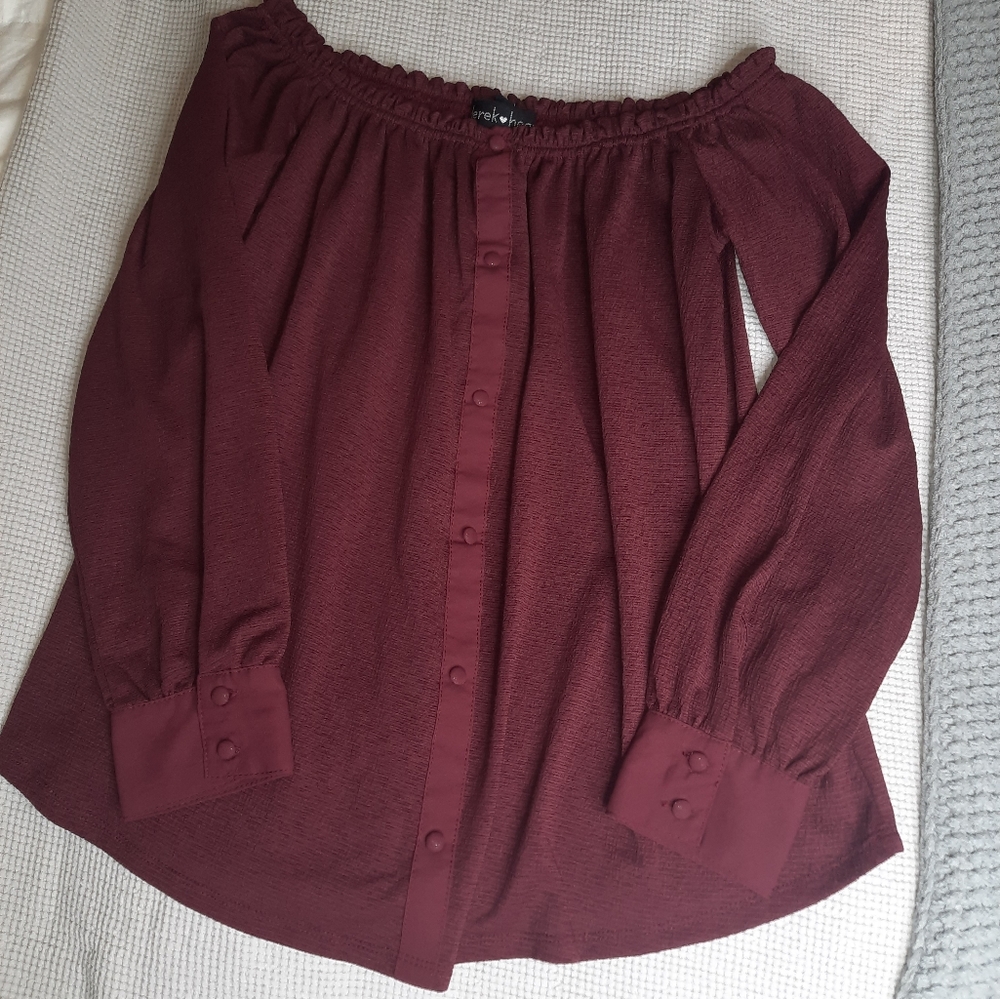 Off Shoulder Button Up Shirt
